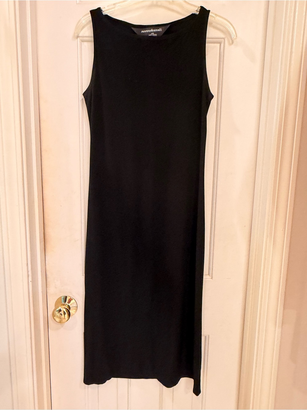 Norma Kamali Black Sleeveless Midi Sheath Dress, Stretch Knit, Size S - Picture 8 of 16